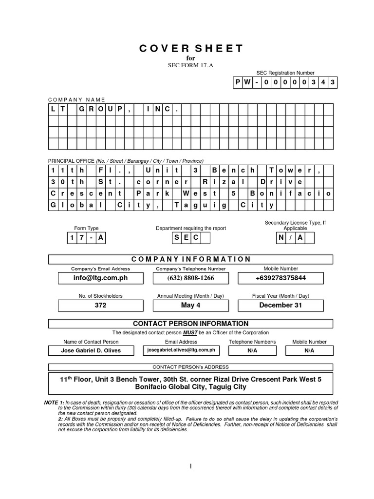 LT Group Inc. SEC Form 17-A Report | PDF | Banks | Securities (Finance)