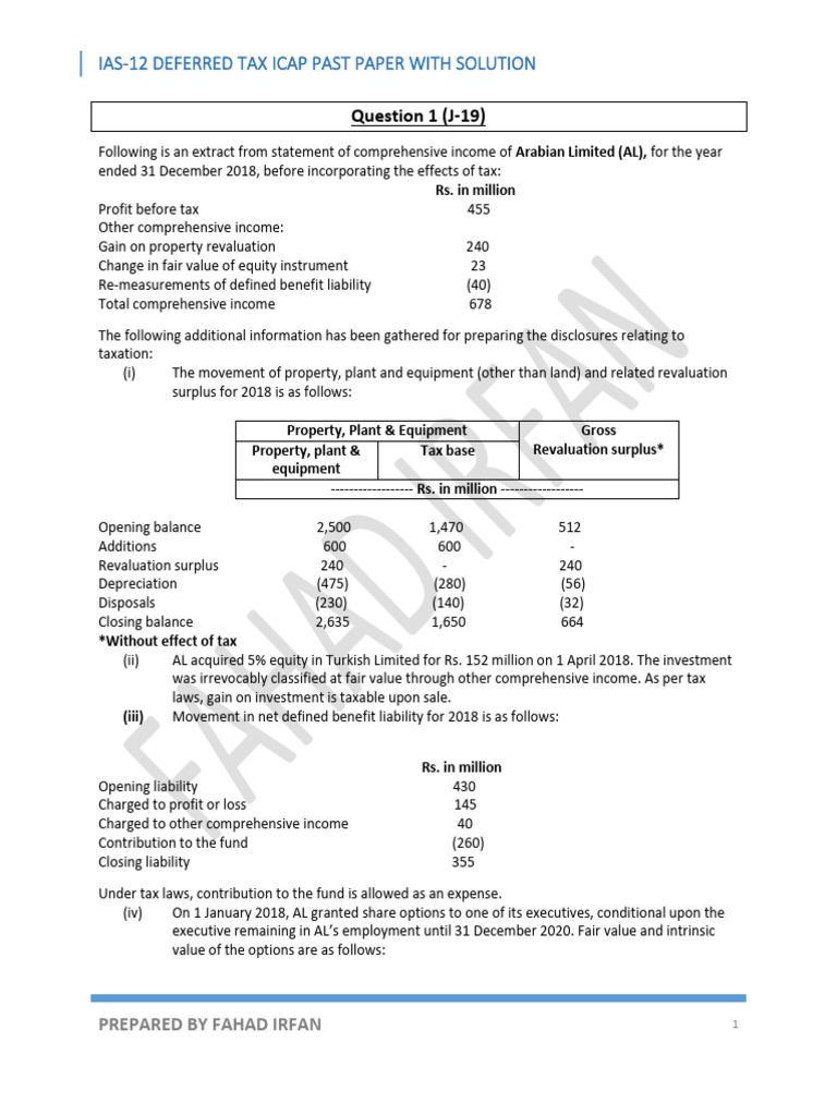 IAS-12 Deferred Tax Past Paper Solutions | PDF | Deferred Tax | Taxes