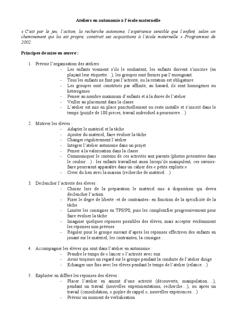 Travail En Autonomie Maternelle Papier Lecture Processus