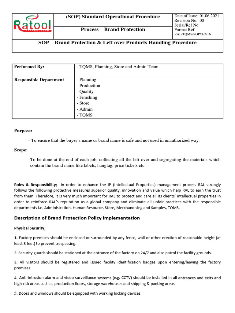 Brand Protection and Left Over Product Handling Procedure PDF