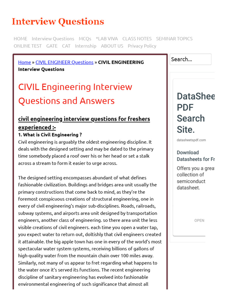 CIVIL Engineering Interview Questions and Answers | PDF