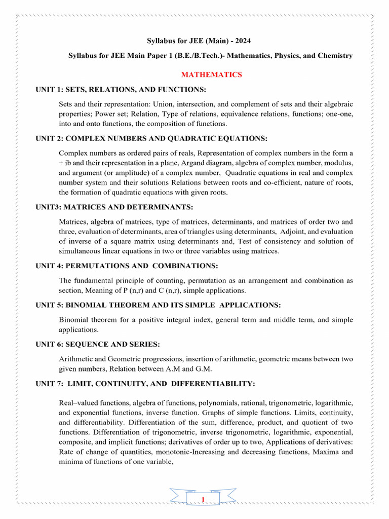 Jee Main 2024 Syllabus PDF