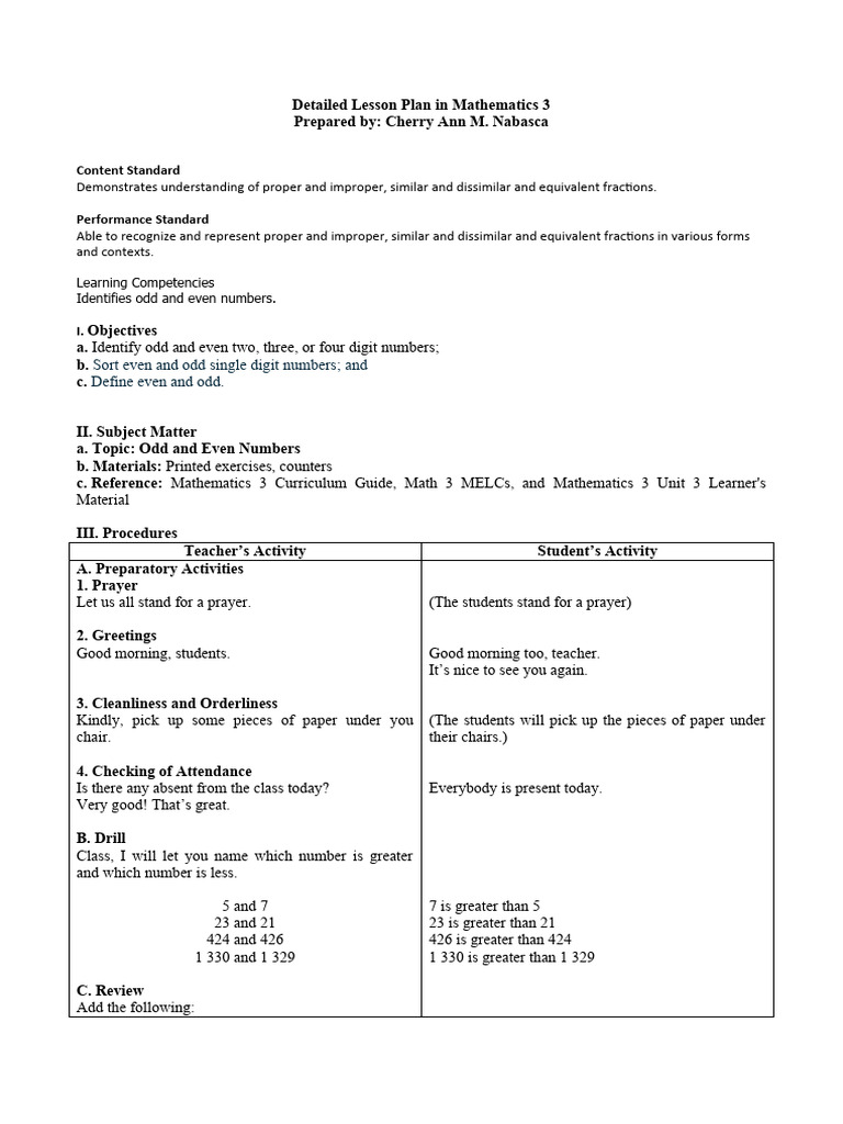 Detailed Lesson Plan in Mathematics 3 (3rd Quarter) | Download Free PDF ...
