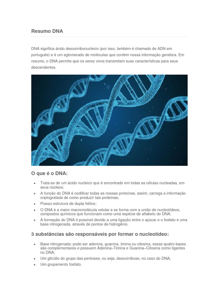 Resumo DNA | PDF | Estudos de Línguas Estrangeiras | Ciências e Matemática, image size:768x1024