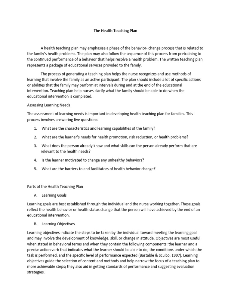 Format Health Teaching Plan | PDF