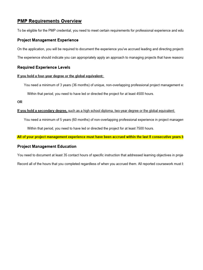 PMP Application Experience Requirements | PDF | Project Management ...