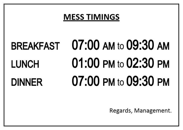 Daily Mess Meal Timings | PDF