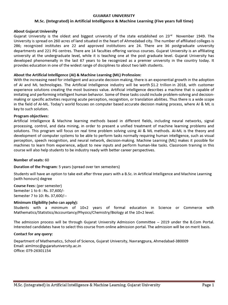 M.Sc. in AI & ML at Gujarat University | PDF | Artificial Intelligence ...