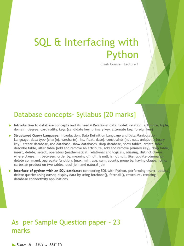 Day 1 crash course pdf relational model sql