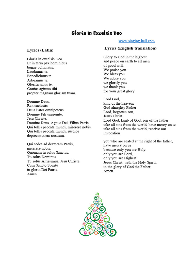 Gloria in excelsis deo lyrics singing bell pdf