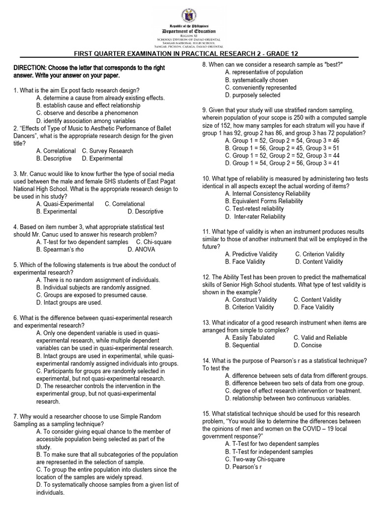 Grade 12 Practical Research 2 Exam Review | PDF | Validity (Statistics ...