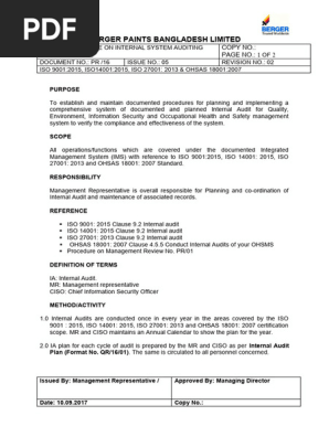 PR16 Procedure on Internal System Auditing