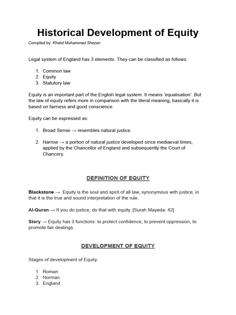 History of Equity PDF Equity (Law) Court Of Chancery