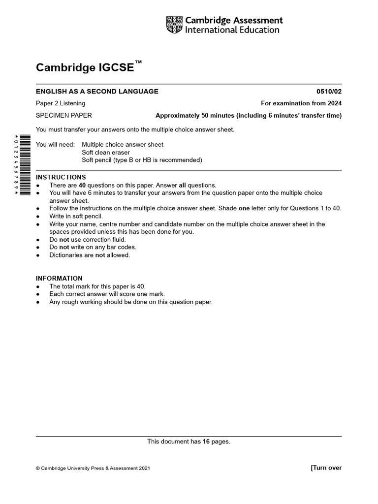 2024 Specimen Paper 2 PDF Multiple Choice Crocodile
