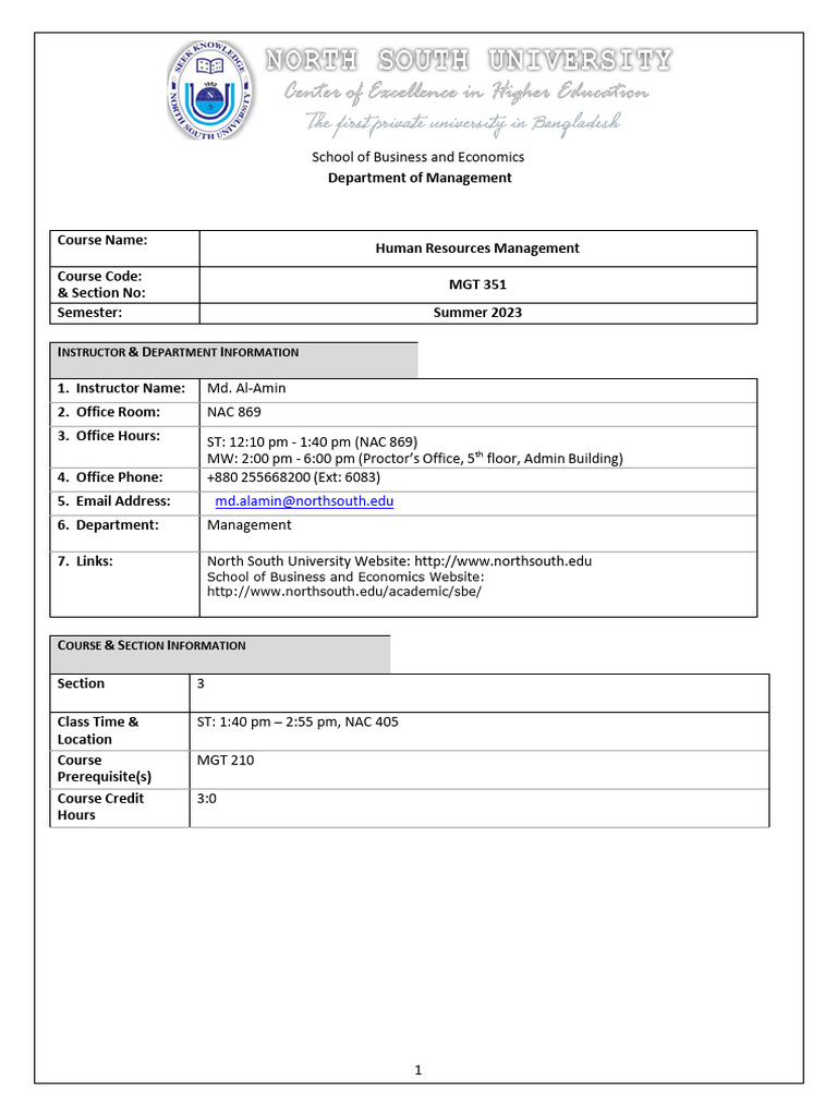 HR Management Course Outline | PDF | Human Resource Management ...