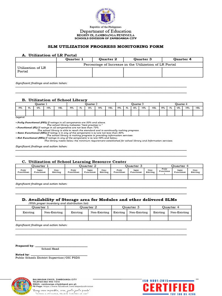 SLM Utilization Progress Monitoring Form | PDF | Computing