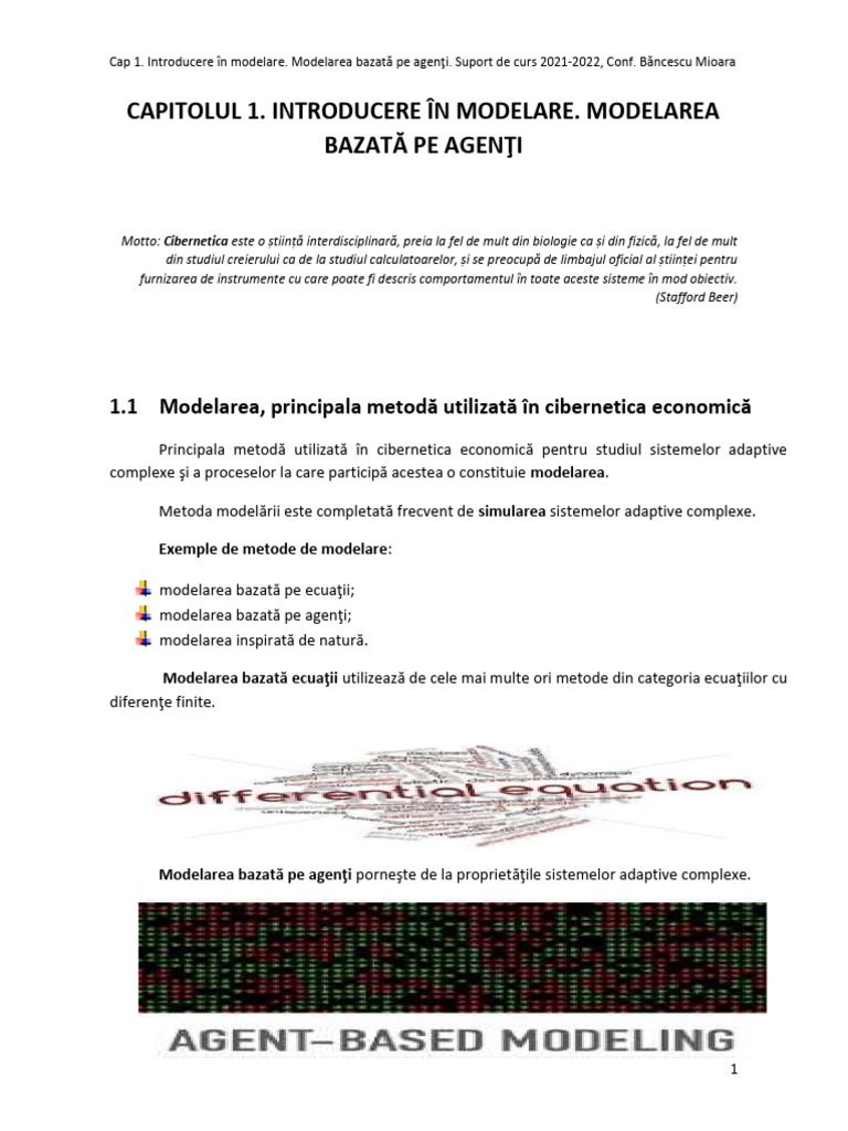 CAP I Introducere in Modelare. Modelarea Bazata Pe Agenti - 2022 | PDF