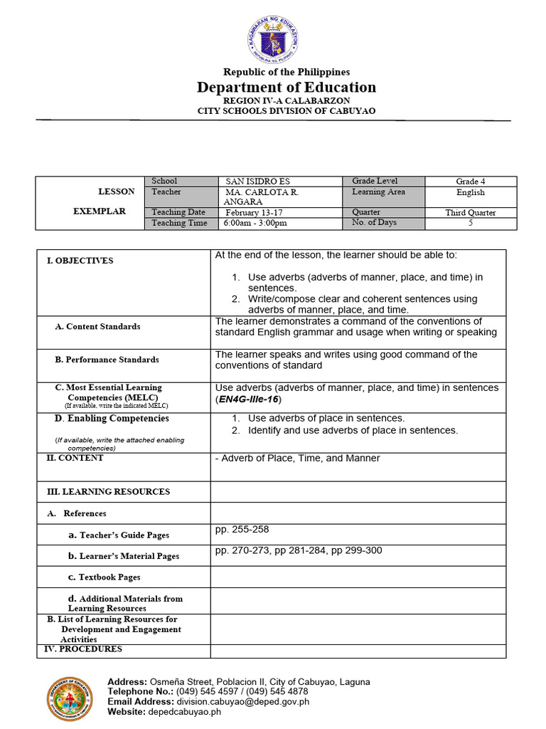 Adverbs Localized Story Pdf