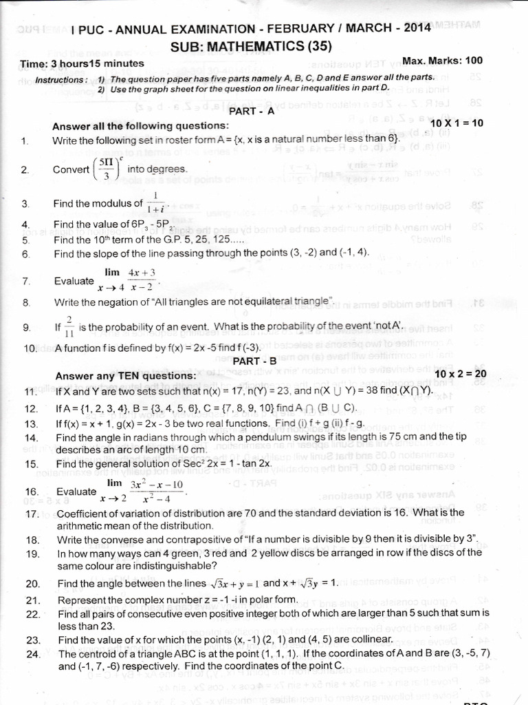1st Year Business Maths Model Paper | PDF | Trigonometric Functions ...