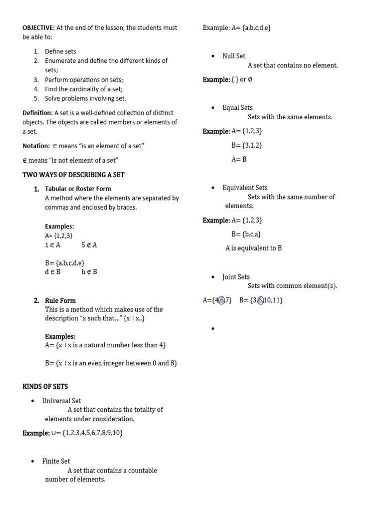 Math sets pdf