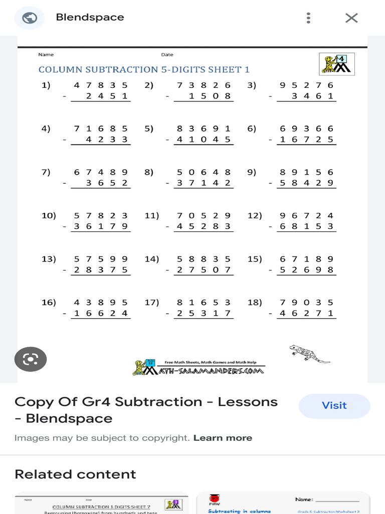Subtraction Worksheets For Grade 5 Without Borrow Ing - Google Search | PDF