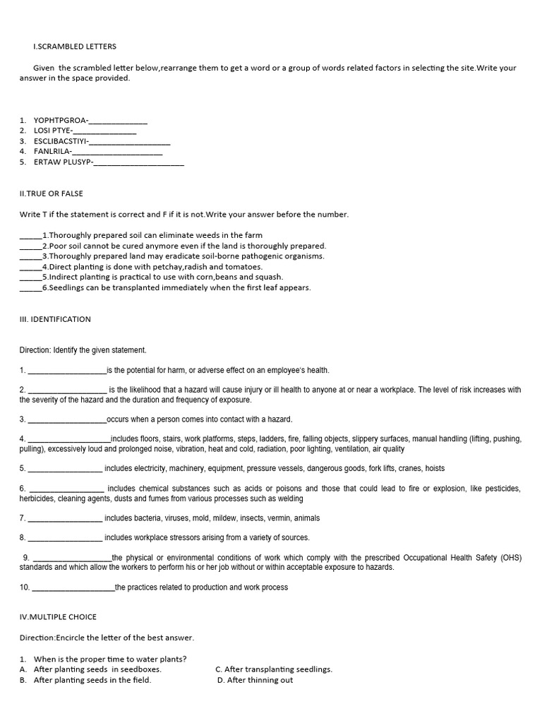 Periodical exam first quarter 2023 2024 pdf hazards plants