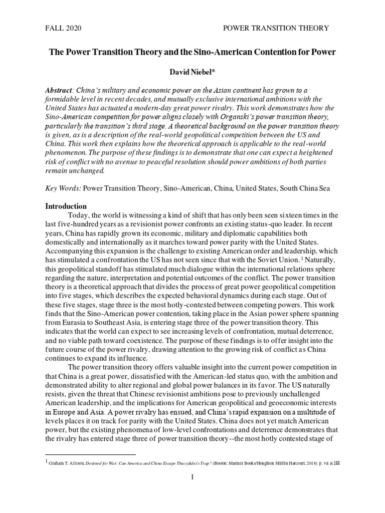 The Power Transition Theory and The SinoAmerican Contention For Powe PDF