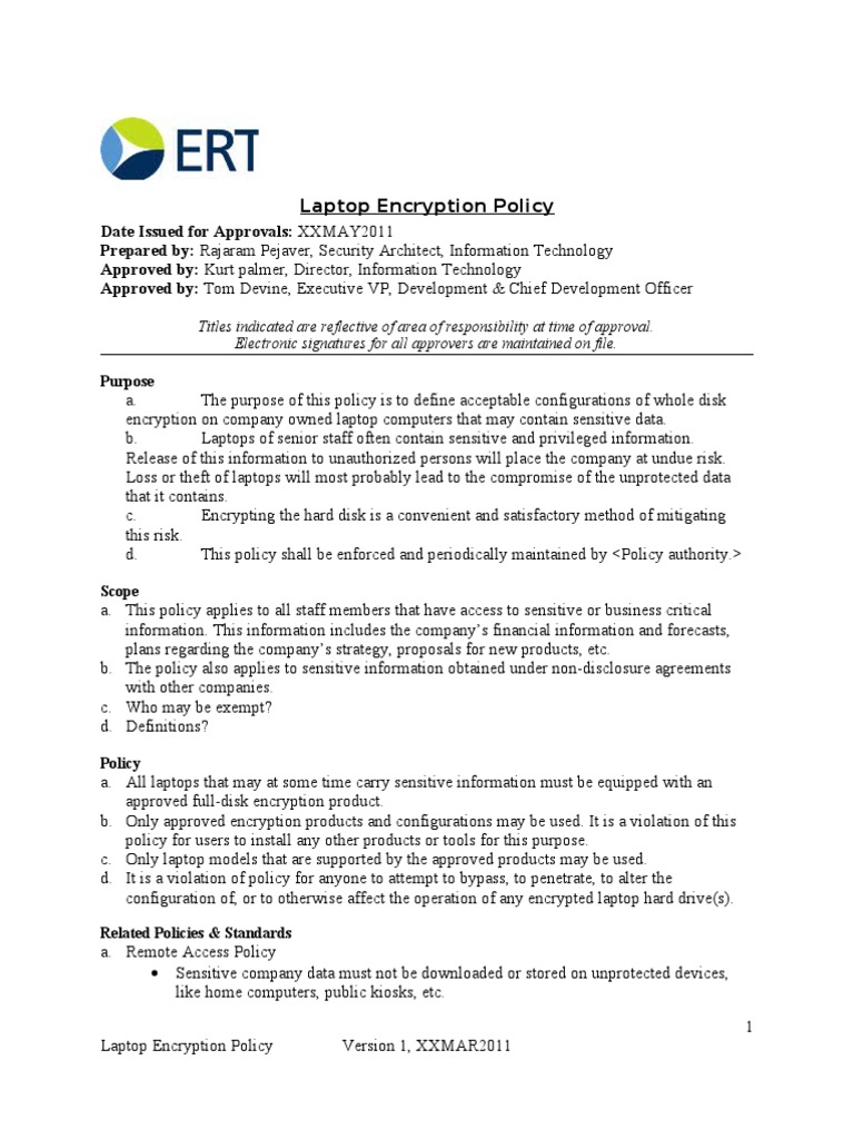 Laptop Encryption Policy Encryption Information Sensitivity Laptop Encryption Policy Encryption Information Sensitivity