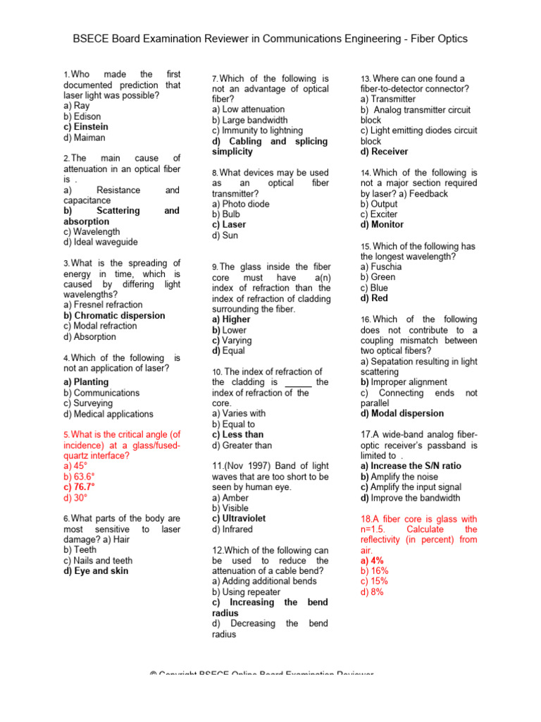 MCQ in Electronics Fiber Optics PDF