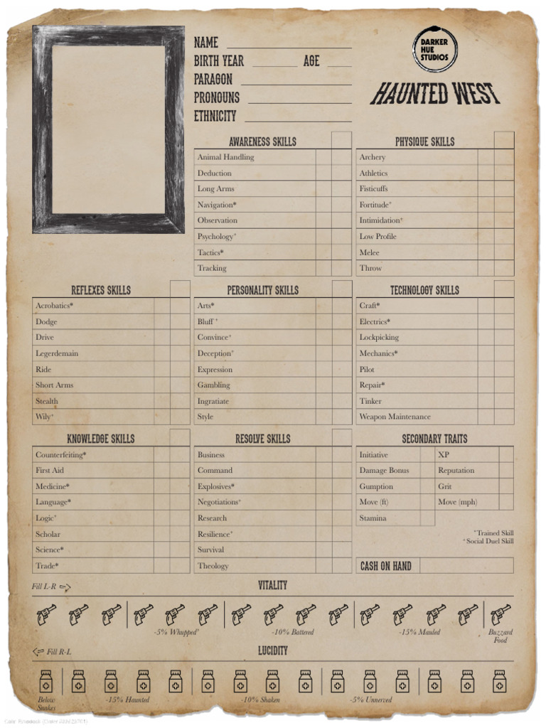 Editable Parchment Haunted West Character Sheet 20220212 PDF