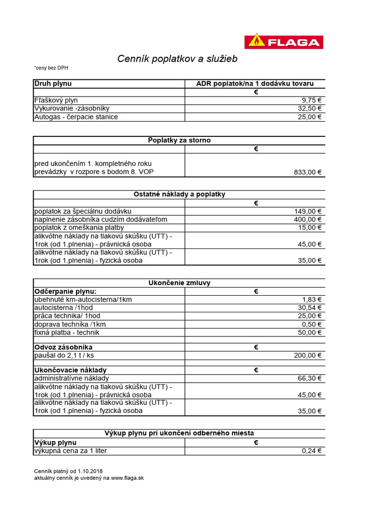 Cennik Poplatkov A Sluzieb | PDF
