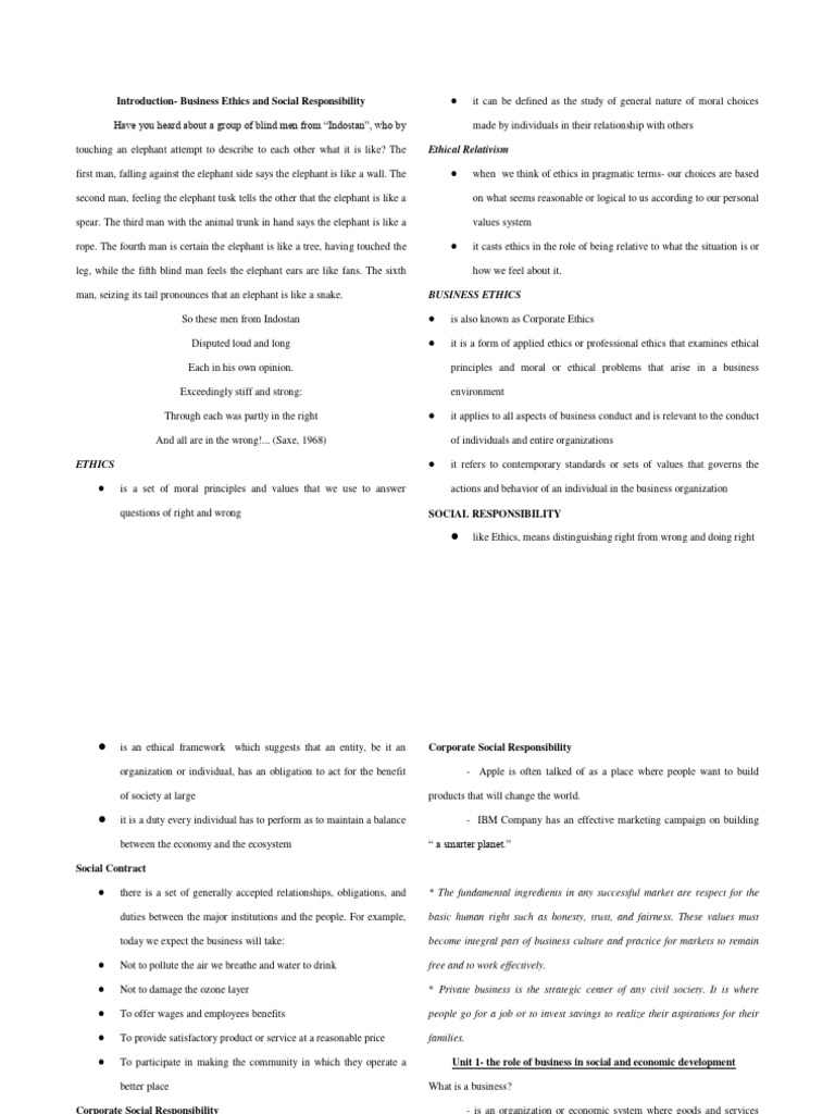 Business Ethics and Social Responsibility | PDF | Partnership | Sole ...