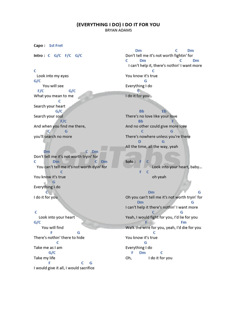 (Everything I Do) I Do It For You - Lyrics & Chords | PDF | Recorded ...