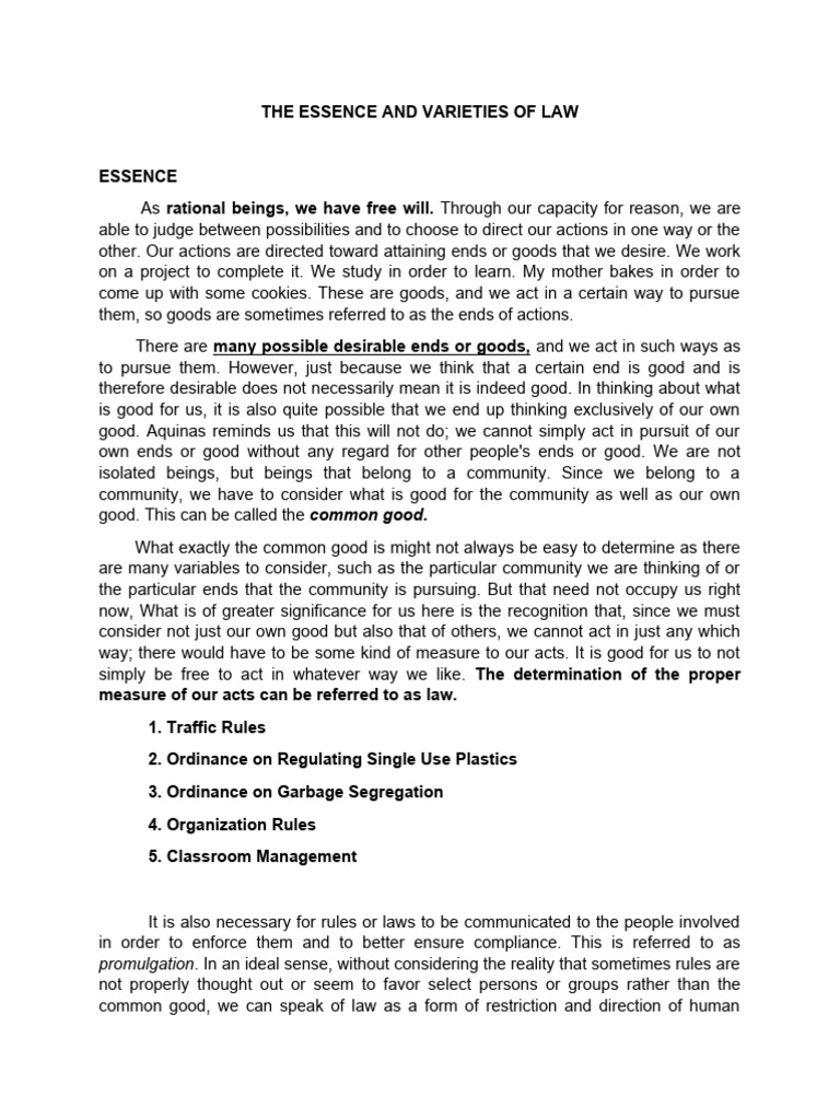 The Essence and Varieties of Law PDF Thomas Aquinas Natural Law