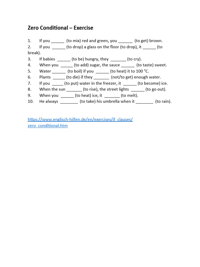 Zero and First Conditionals - Exercises | PDF