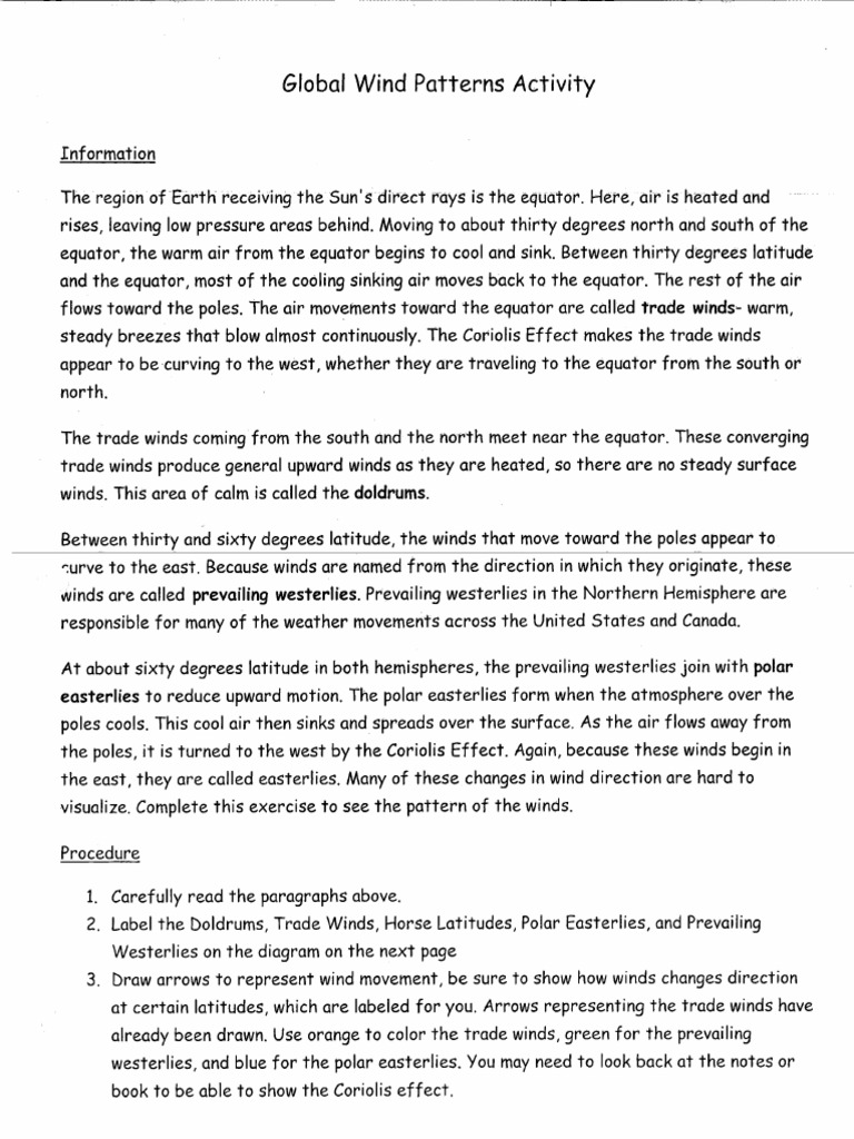 Global Wind Patterns Activity PDF