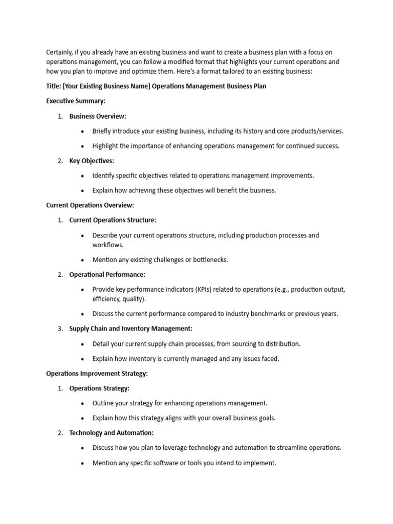 Business Plan Operations Mgt Pdf