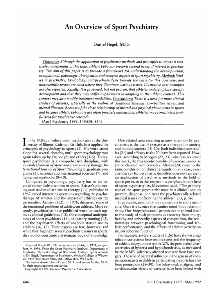 Assignment 1 Part 1 AnOverviewOfSportPsychiatry1992 PDF
