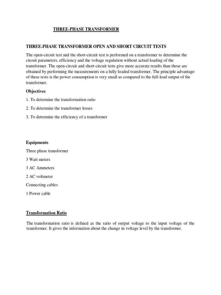 Three-Phase Transformer Test Procedures | PDF | Transformer | Physical ...