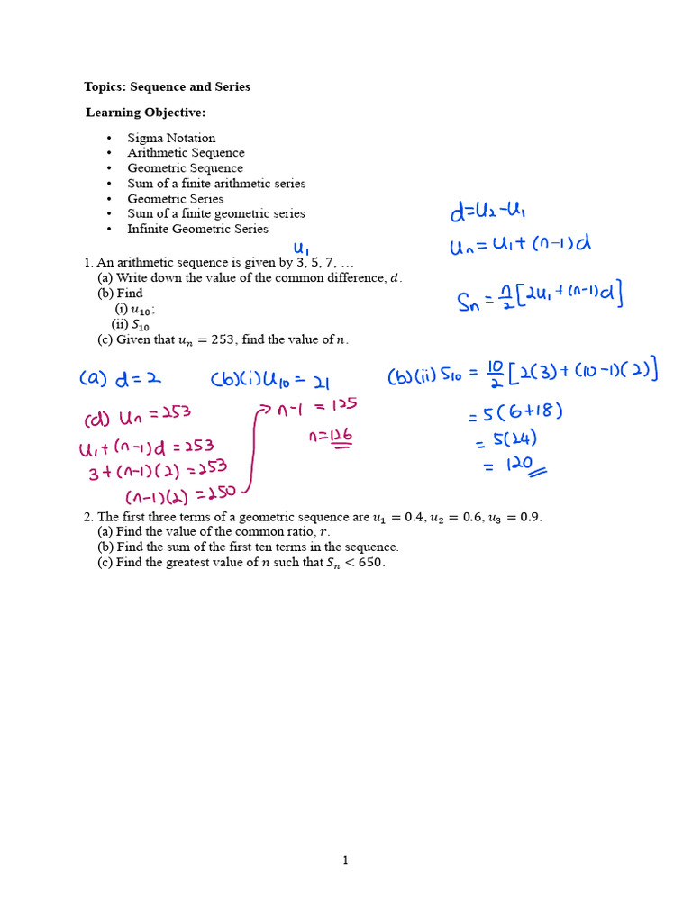 Sequences and Series Exercises | PDF