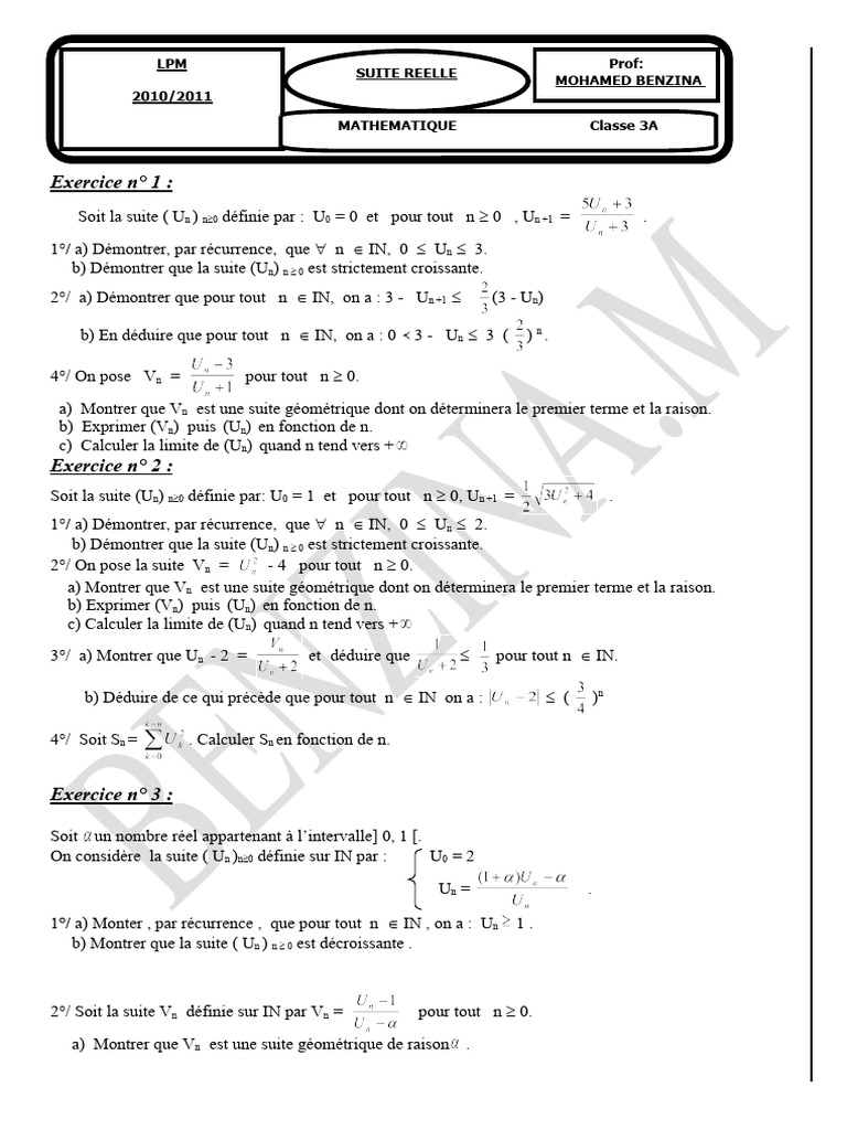 Suites numériques et propriétés mathématiques | PDF
