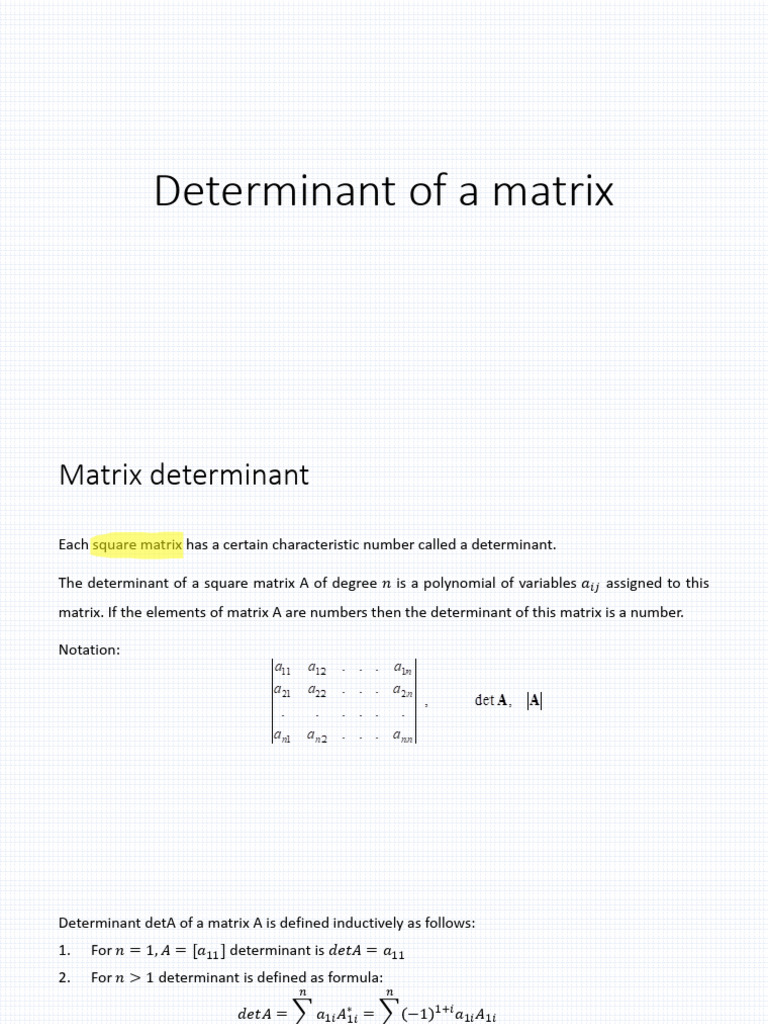 Determinant of A Matrix | PDF | Determinant | Matrix (Mathematics)