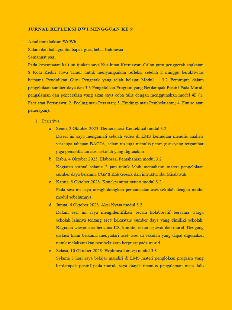 Refleksi Pembelajaran CGP 8 Kediri | PDF | Karier & Perkembangan | Seni