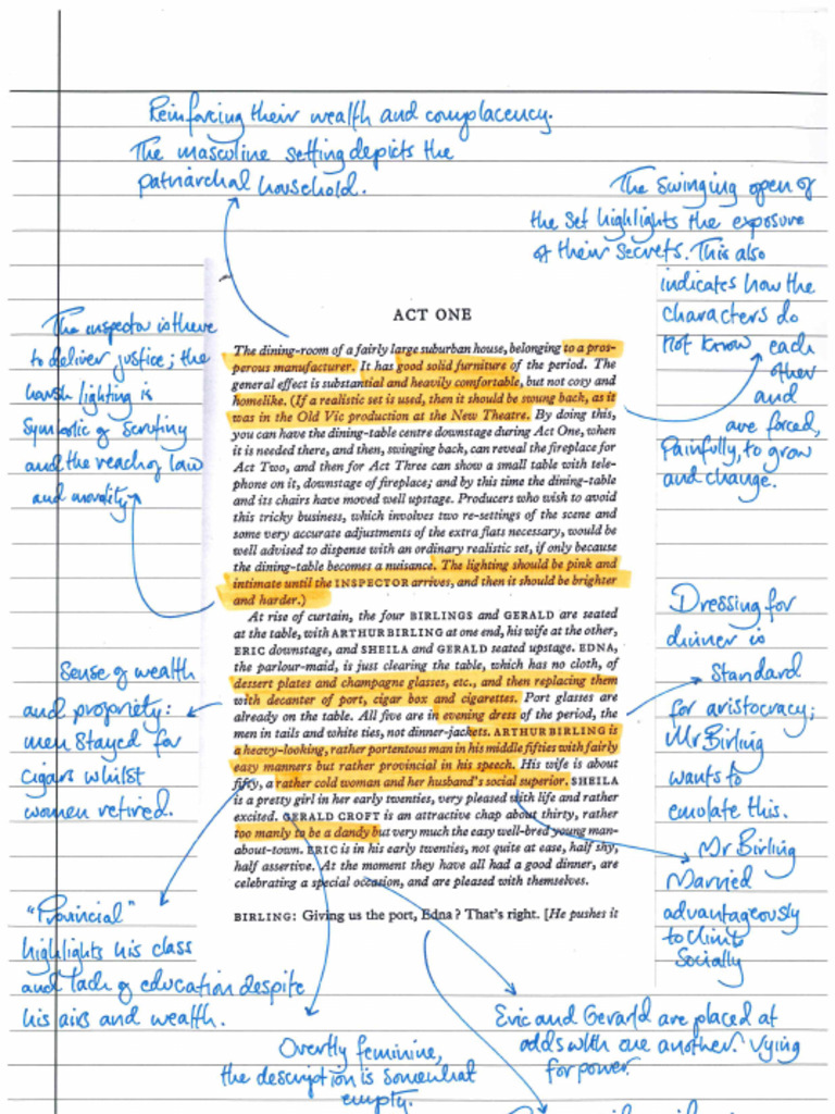 Aic Act 1 Stage Directions Annotated | PDF