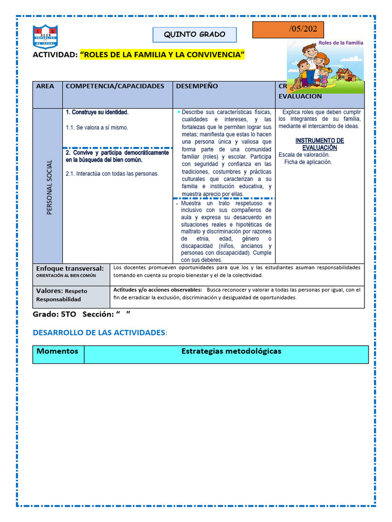 Sesión de Personal Social Roles de La Familia | PDF