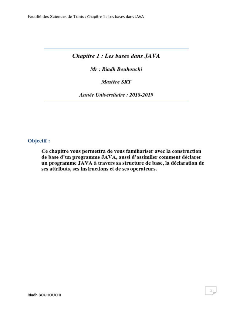 Bases du langage JAVA : Guide complet | PDF | Structure de contrôle ...