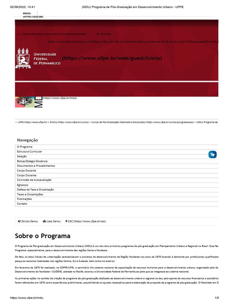 Mestrado em Desenvolvimento Urbano - UFPE | PDF | Pós-graduação | Urbanismo