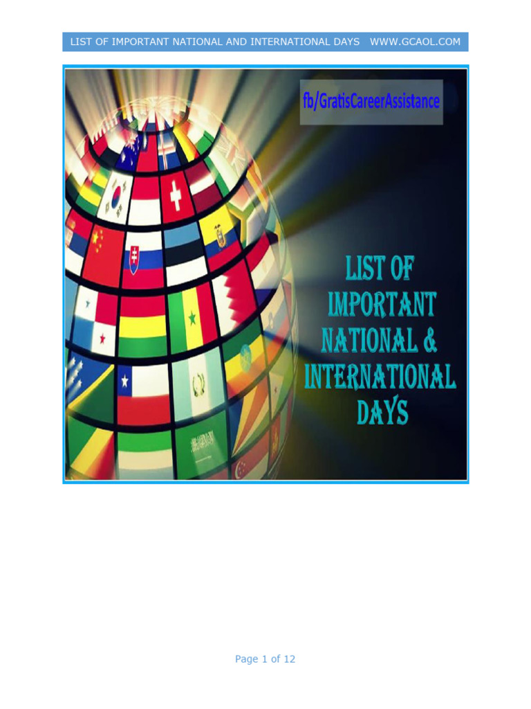 List of Important National and International Days PDF