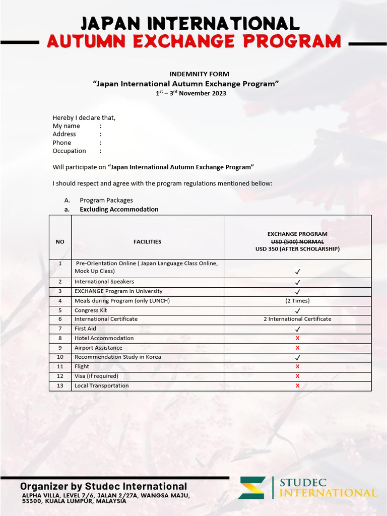 Indemnity Form - Japan International Exchange | PDF