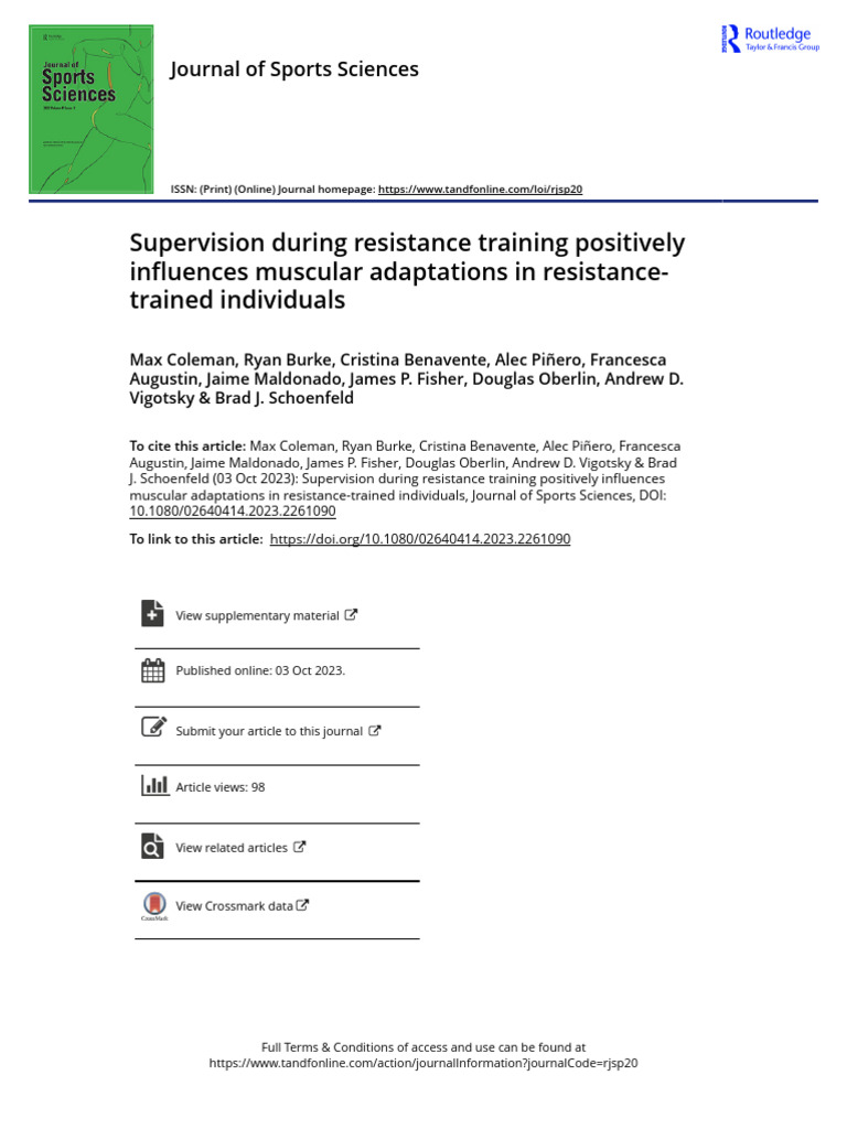 Supervision During Resistance Training Positively Influences Muscular